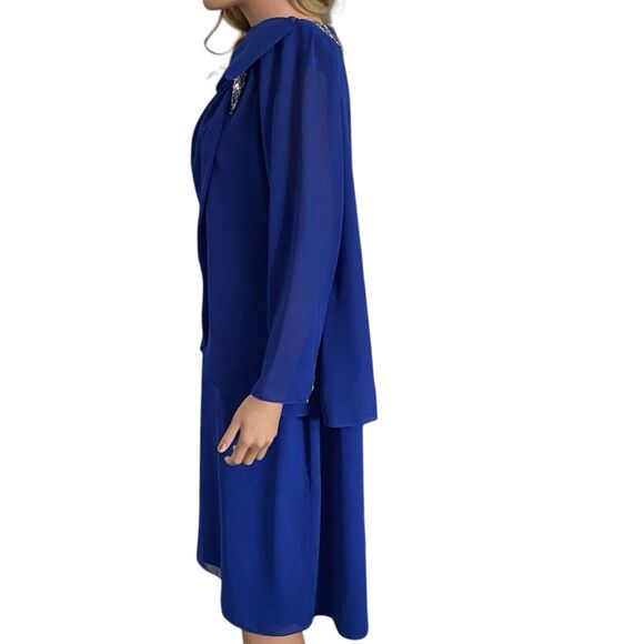 Vtg Dress 80s Long Sleeve Evening XLP Mother The Bride Modest Blue Sequins Midi - Picture 16 of 16